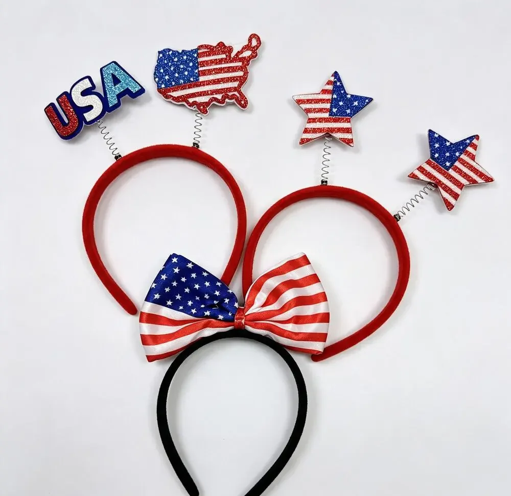 3Pcs 4th of July USA Flag Headbands for Adults & Kids